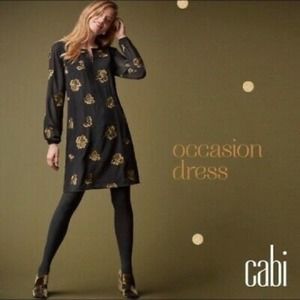 CAbi Floral Embroidered Swiss Dot Special Occassion Black Gold Dress  Medium